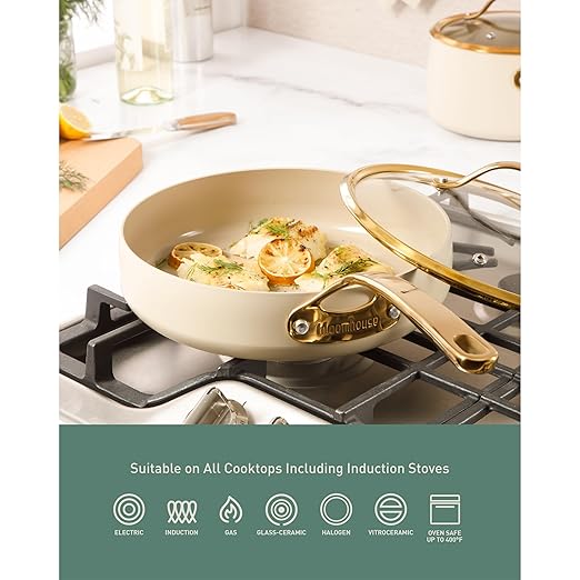 bloomhouse 8 Piece Pots and Pans Heavy Duty Aluminum Premium PFA Free Ceramic Nonstick Cookware Set