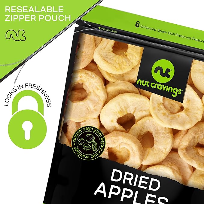 NUT CRAVINGS - Dried Apple Rings Slices, No Sugar Added - Chewy Soft Texture (16oz, 1 LB) Bulk Dry