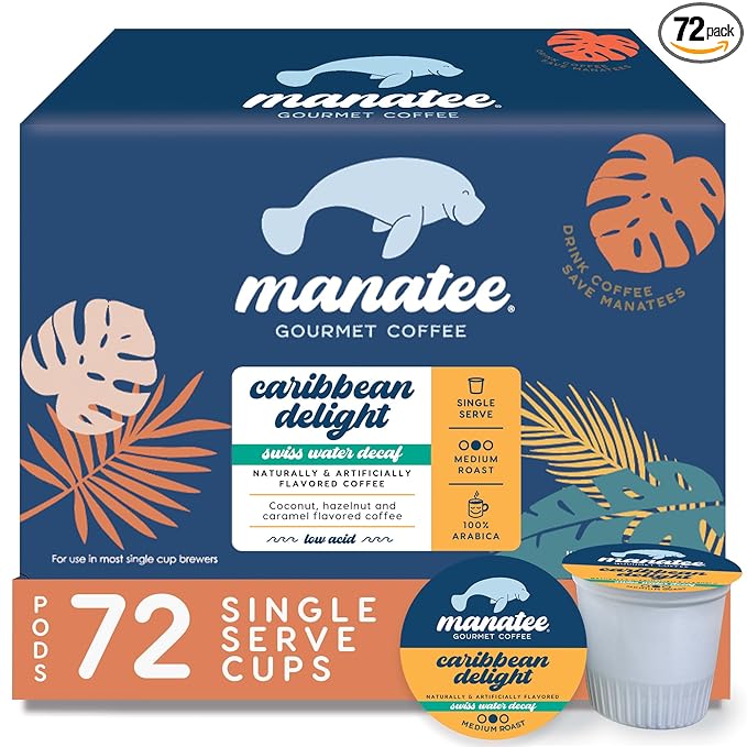 Manatee Gourmet Single Serve Coffee Pods for Keurig K-Cup Brewers, Caribbean Delight Flavored Swiss