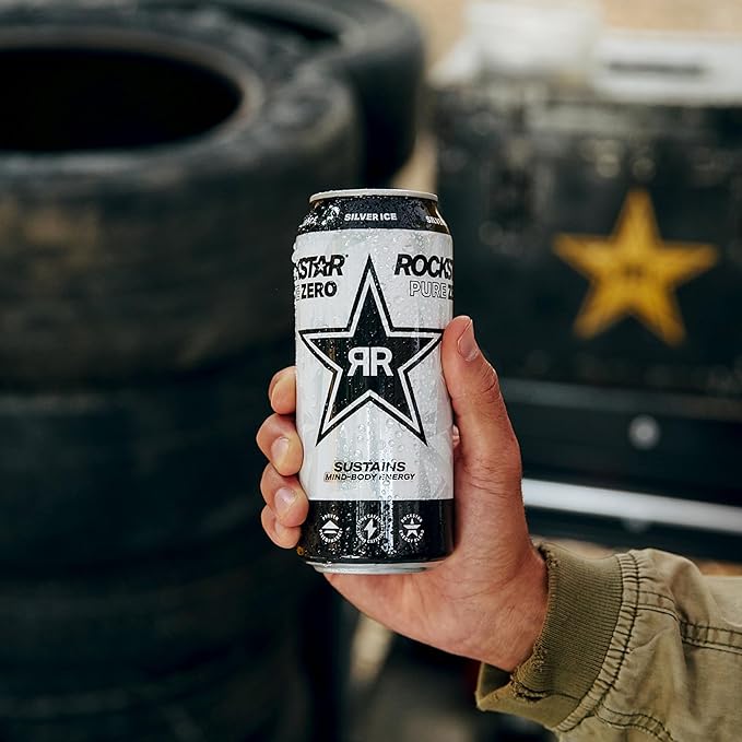 Rockstar Pure Zero Energy Drink, Silver Ice, 0 Sugar, with Caffeine and Taurine, 16oz Cans (Pack of