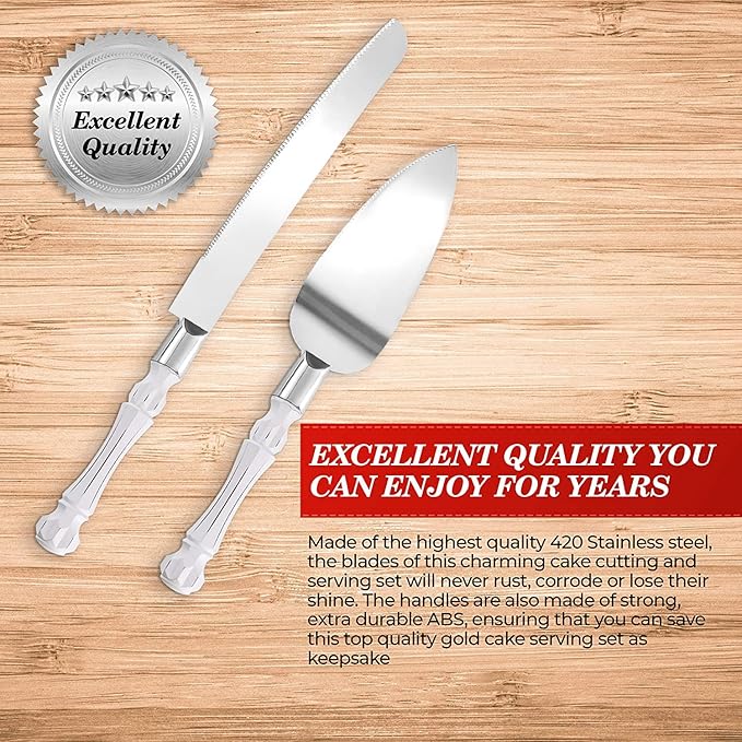 Homi styles White Elegant Cake Knife and Server Set, Cake Cutter and Pie Spatula, Cake Server and