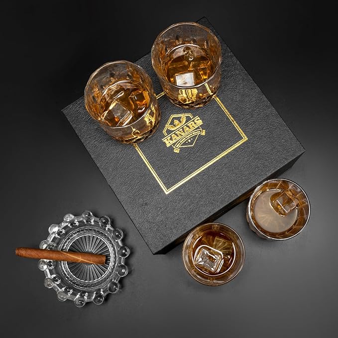 KANARS Old Fashioned Whiskey Glasses - Multi Designs Bourbon Glass 10 oz with Luxury Box - Ultra