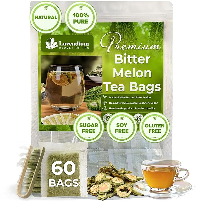 Lavendium, Premium 60 Tea Bags Bitter Melon Fruit Herbal Tea, 100% Natural and Pure, Hand-made