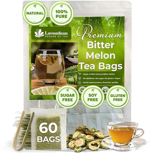 Lavendium, Premium 60 Tea Bags Bitter Melon Fruit Herbal Tea, 100% Natural and Pure, Hand-made