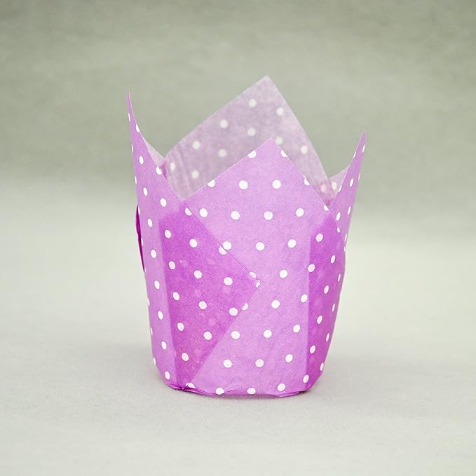 Large Muffin Greaseproof paper Baking cupcake cups, 2-1/4" x 4" Purple printed with Polka Dot Tulip