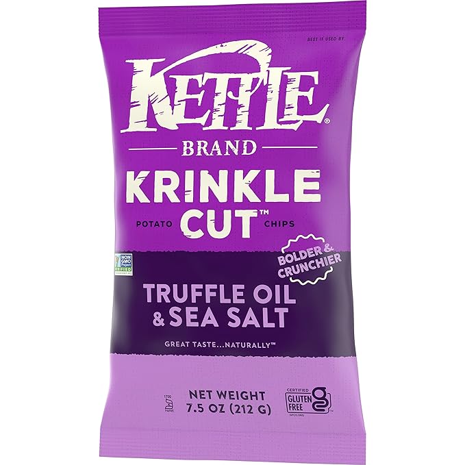 Kettle Brand Potato Chips, Krinkle Cut, Truffle Oil & Sea Salt Kettle Chips, 7.5 Oz (Pack of 12)
