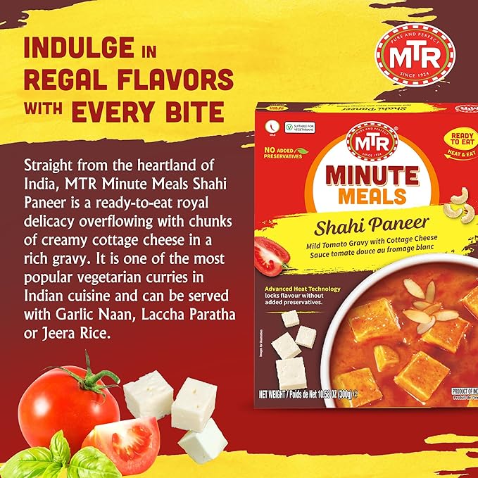 MTR - Shahi Paneer - Mild Tomato Gravy with Cottage Cheese - Authentic Indian Flavors - Flavorful