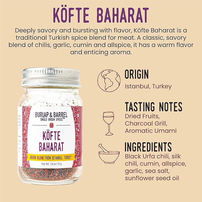 Burlap & Barrel Köfte Baharat - Savory and Bright Grilling Blend - Kebab Spice, Turkish Kebab - As