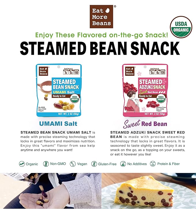 ?륟at More Beans?멣TEAMED ADZUKI SNACK -Sweet Red Bean, steamed bean, Organic Adzuki Beans, healthy