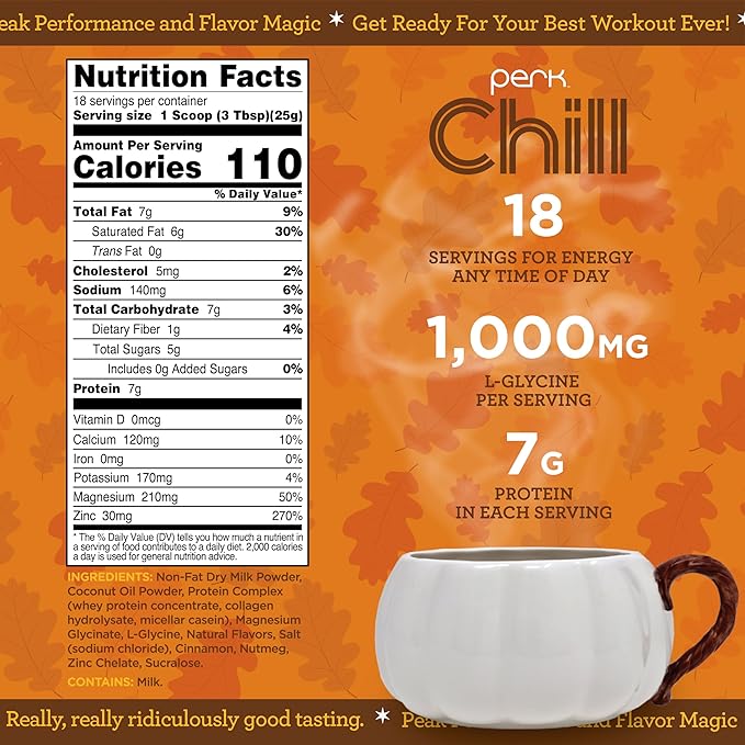 Perk Chill Pumpkin Spice Flavored Drink Mix (18 Servings) - Soothing Flavor
