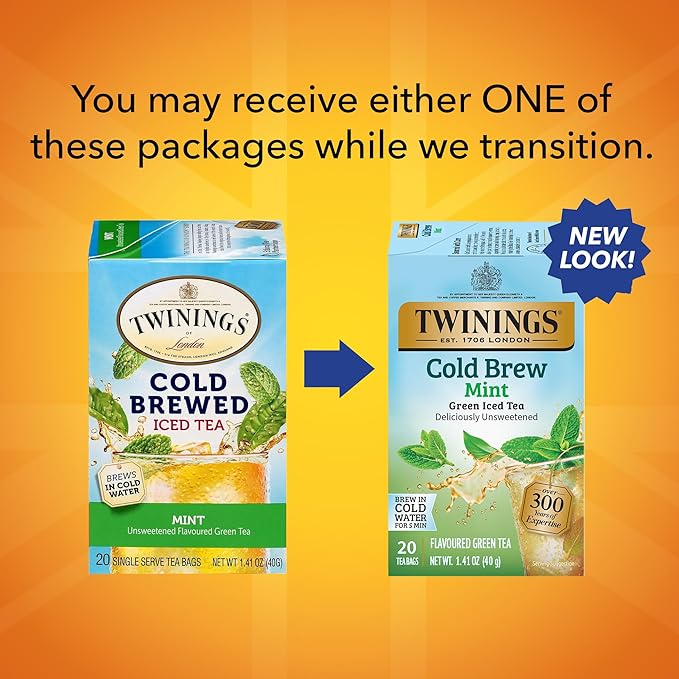 Twinings Mint Green Cold Brew Iced Tea Bags, 20 Count (Pack of 6), Unsweetened Flavoured Green Tea