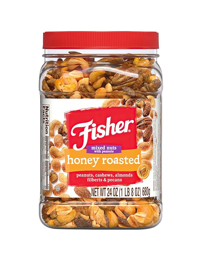 Fisher Snack Honey Roasted Mixed Nuts with Peanuts, 24 Ounces, Peanuts, Cashews, Almonds, Filberts