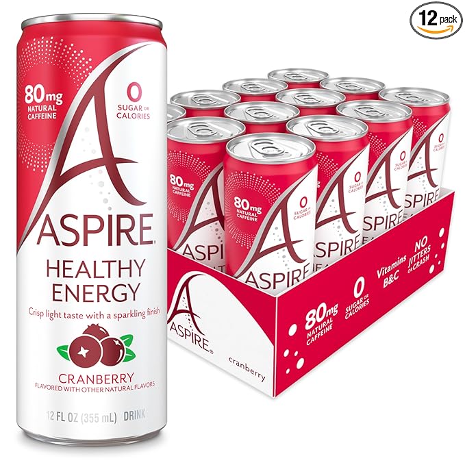 ASPIRE® Cranberry, Healthy Energy Drink 80mg Natural Caffeine, Zero Sugar No Carbs Keto Friendly
