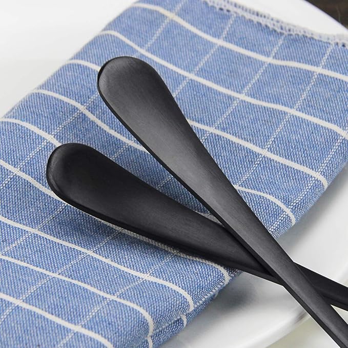 Serving Spoons Set, Black Stainless Steel, 8.7 Inch, Slotted and Solid Serving Utensils for Party