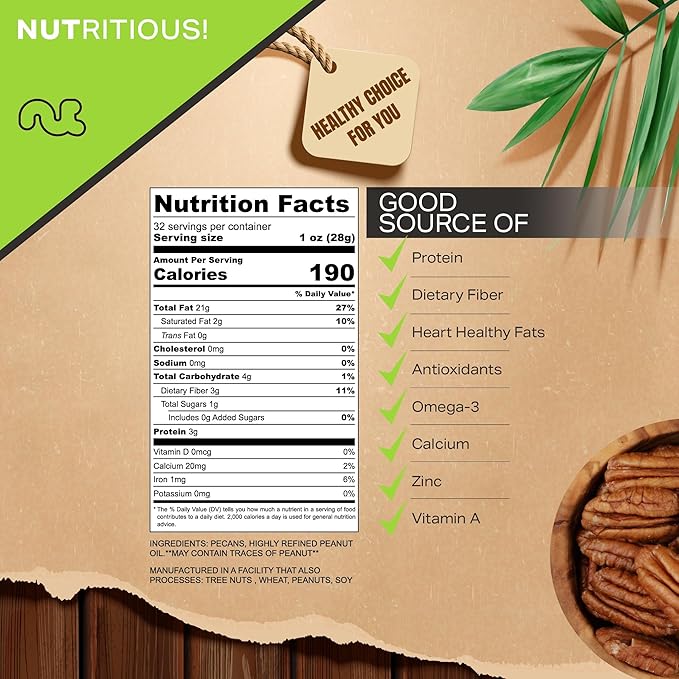 NUT CRAVINGS - Pecans Halves, Roasted & Unsalted, No Shell (32oz - 2 LB) Bulk Nuts Packed Fresh in