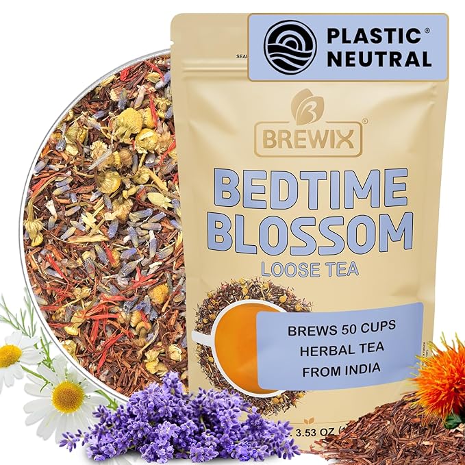 BREWIX, Bedtime Blossom Calming Tea For Sleep (50+ Cups) Herbal All Natural | Supports a Good