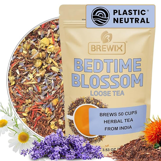 BREWIX, Bedtime Blossom Calming Tea For Sleep (50+ Cups) Herbal All Natural | Supports a Good