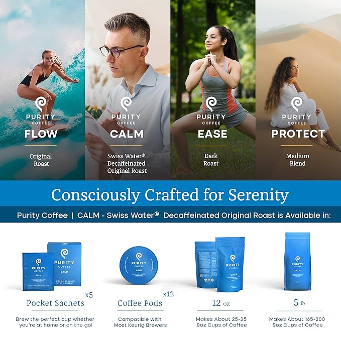 Purity Coffee CALM Decaf Medium Roast Organic Coffee - USDA Certified Organic Specialty Grade