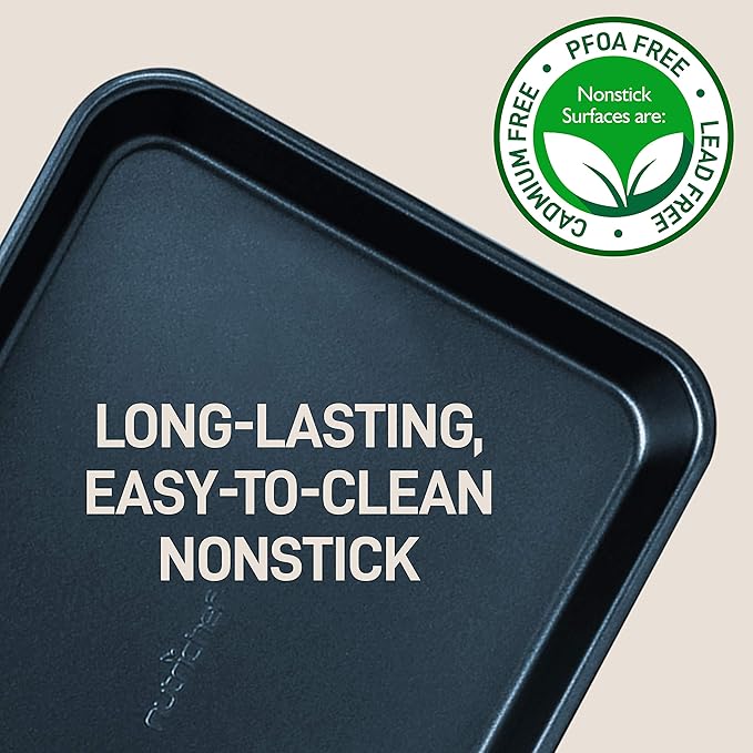 NutriChef 2-Piece Non-Stick Baking Sheet Pan Set - Premium Carbon Steel Cookie Sheets for Baking