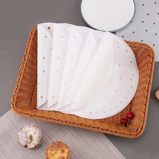 Beasea Air Fryer Parchment Paper 11 Inch, 200pcs Disposable White Perforated Parchment Paper for