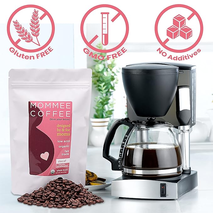 Mommee Coffee Decaf Whole Bean Low Acid Coffee- 100% Arabica Organic Decaf Coffee Beans with Smooth