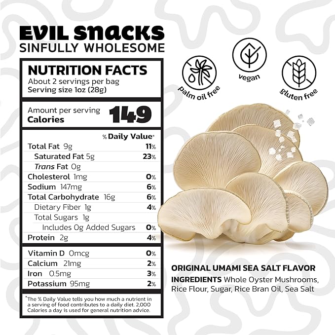 EVIL SNACKS Crunchy Mushroom Chips - Original, Non-GMO Project Verified, Plant-Based, Vegan