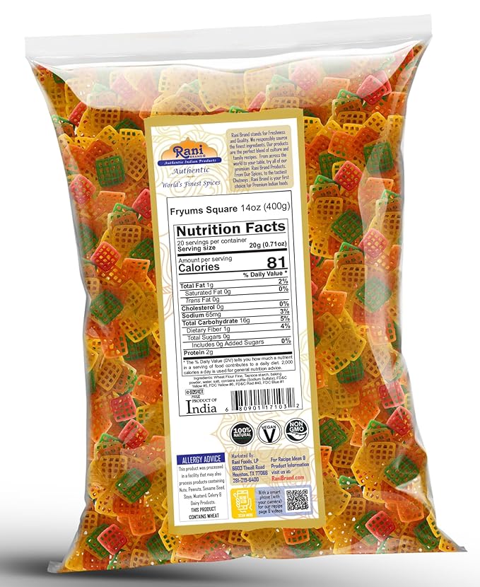 Rani Far Far / Fryums (Wheat & Tapioca Pellet) Square Shape 14oz (400g) ~ Vegan, Kosher, Uncooked