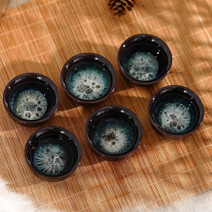 Skyley 6 Pieces Korean Soju Shot Glasses Sets Porcelain Cups Korean Ceramic Cups Tea Accessories