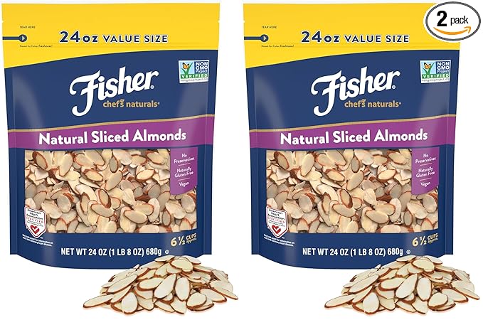 Fisher Chef's Naturals Unsalted Sliced Almonds 24oz (Pack of 2), Raw Nuts Perfect for Cooking