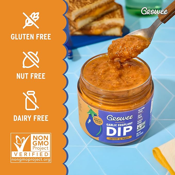 Growee Vegan Garlic Eggplant Dip (2 Pack) ??Plant-Based Queso & Mayo Alternative ??Nut-Free