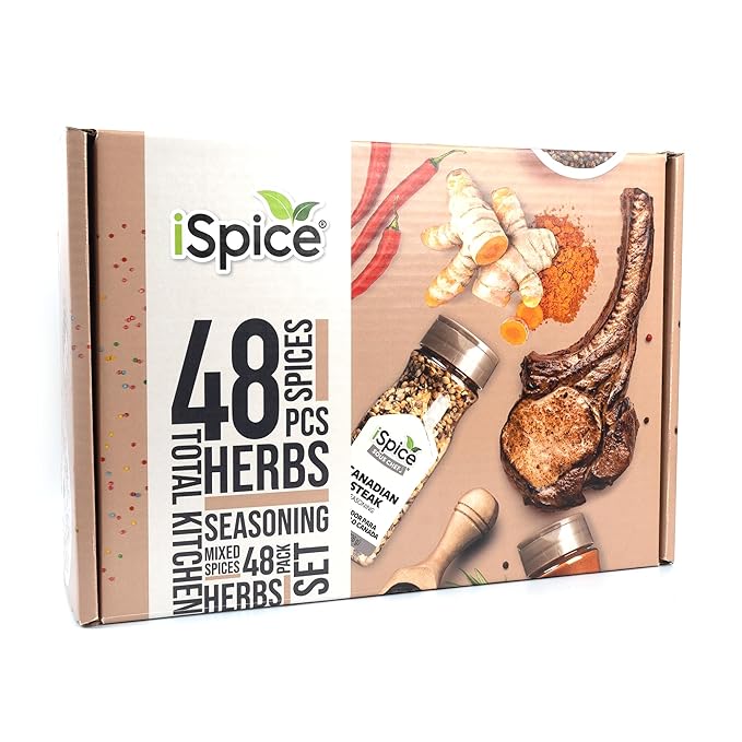 iSpice 48-Pack Starter Spice Set ??Essential Herbs, Spices & Seasonings for Cooking ??Kitchen Gift