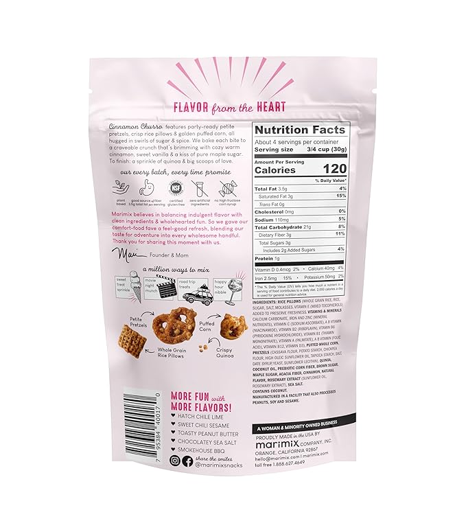 Marimix Snack Mix | Cinnamon Churro 3 Pack | Crunch Baked Sweet & Salty Savory Plant Based