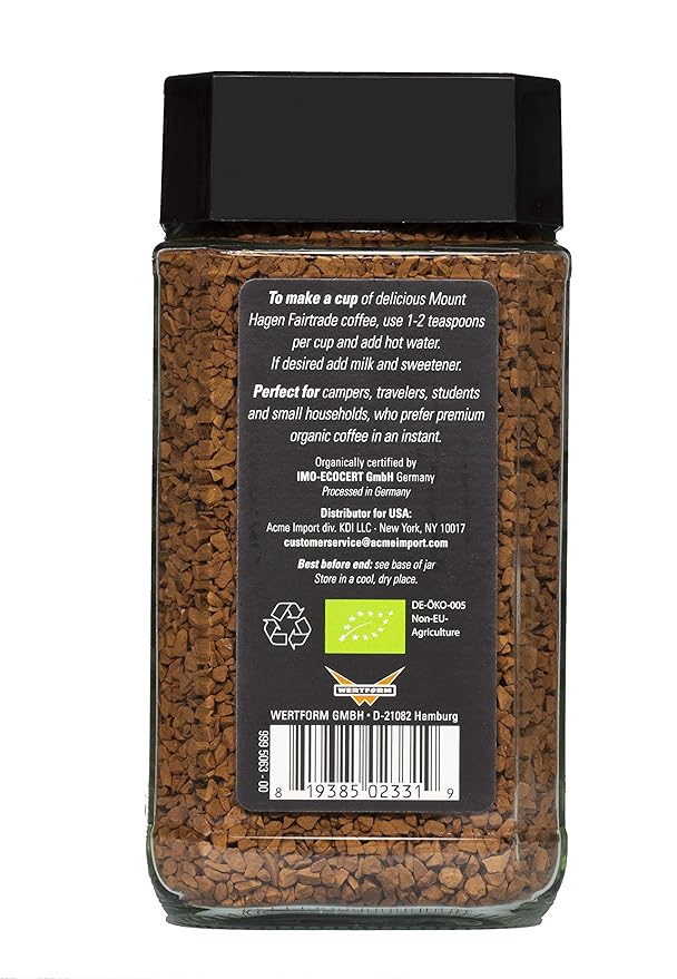 Mount Hagen 3.53oz Organic Freeze Dried Instant Coffee - 6 pack | Eco-friendly Coffee Made From