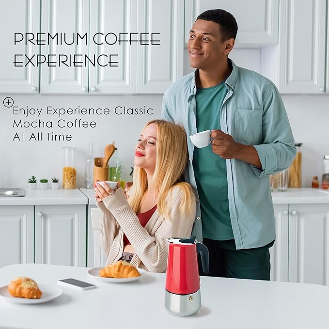 Mixpresso Red 9 Cup Greca Stovetop Espresso Pot 450ml/15oz, Moka Pot with Coffee Percolator Design