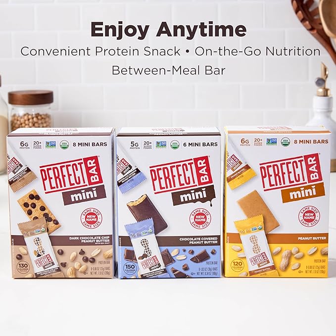 Perfect Bar Mini, Dark Chocolate Chip Peanut Butter Protein Bar, Protein Snack, Snack Bar, Organic