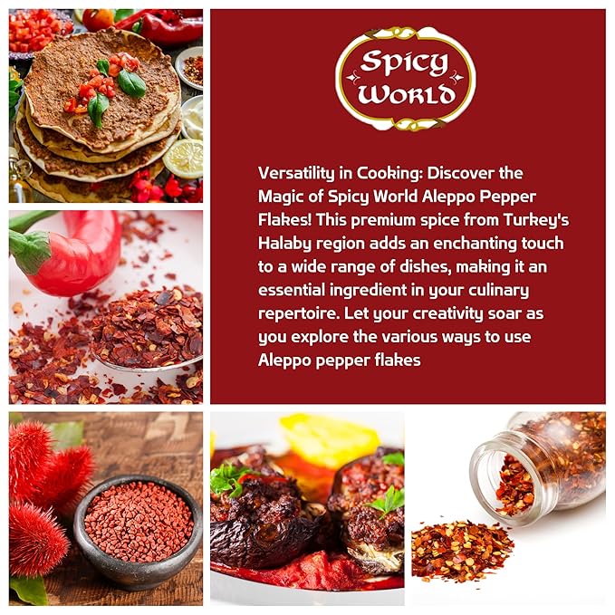 Spicy World Aleppo Pepper Flakes 7 oz | Authentic Turkish Chili Spice for Exquisite Heat & Flavor |