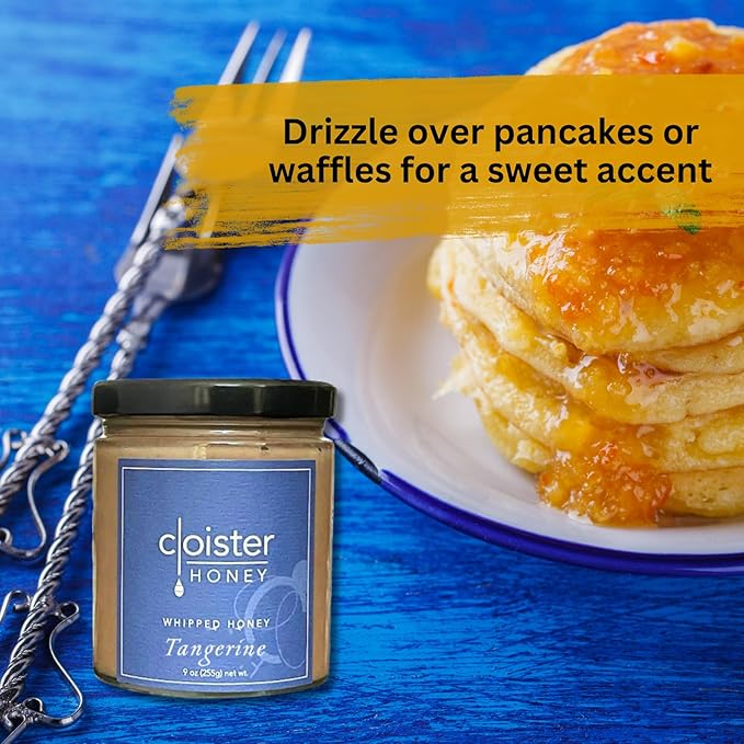 Cloister Honey Whipped Honey - Tangerine (9 oz) | Hand Crafted | Raw Artisan Honey | 100% Pure, Raw