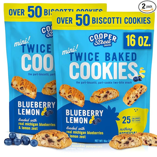 Cooper Street Twice-Baked Blueberry Lemon Biscotti Cookies (16 oz Pack of 2) ??Over 50 Biscotti per