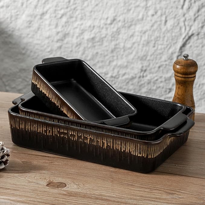 KOOV Bakeware Set, Ceramic Baking Dish, Rectangular Baking Pans Set, Casserole Dish for Cooking
