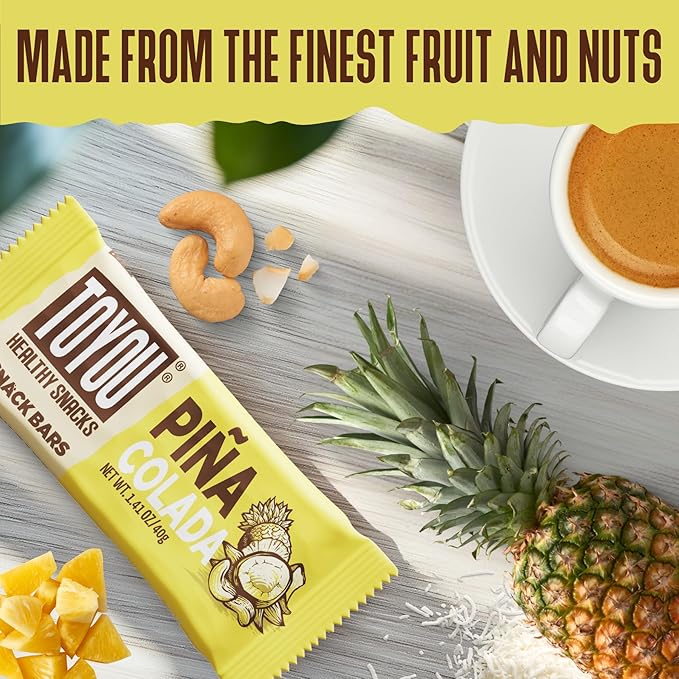 ToYou Chewy Fruit and Nut Bars - Healthy Protein Snacks | Piña Colada - 1.41 Ounce (Pack of 12) |