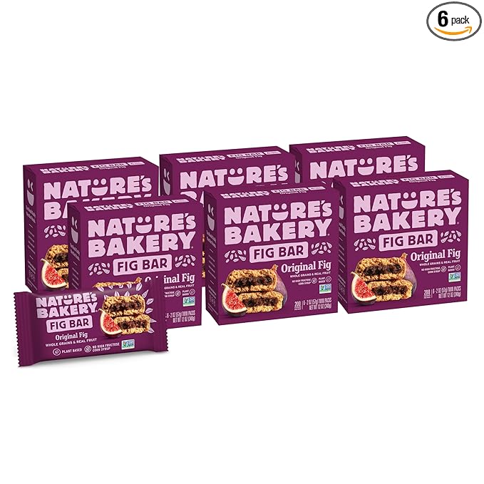 Nature?™s Bakery Whole Wheat Fig Bars, Original Fig, Real Fruit, Vegan, Non-GMO, Snack bar, 6 boxes
