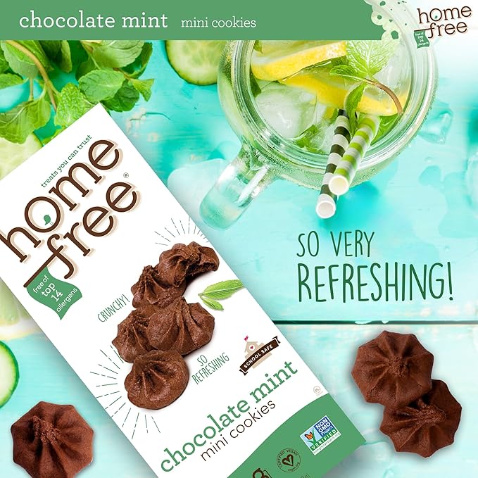 Homefree Chocolate Mint Mini Cookies, Gluten Free, Nut Free, Vegan, School Safe, and Allergy