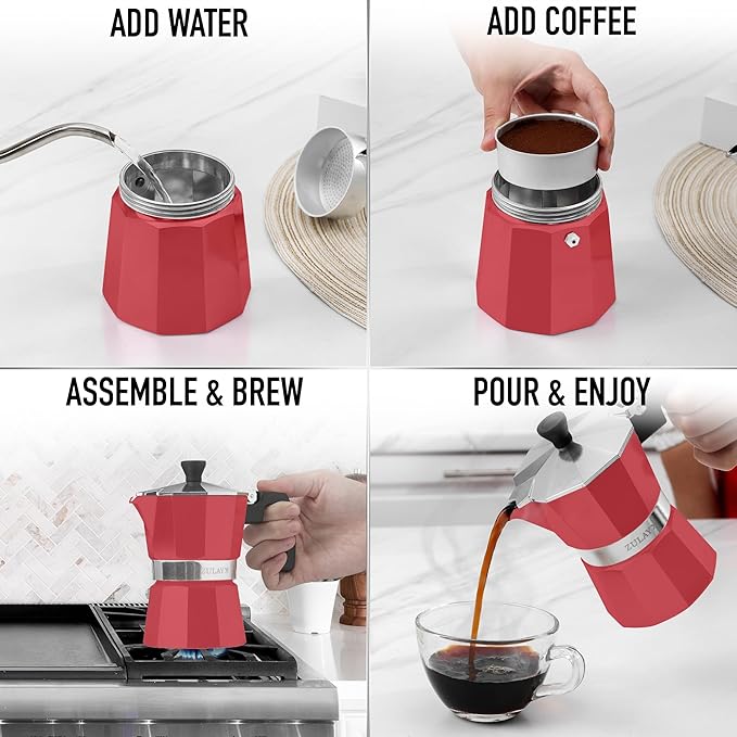 Zulay Moka Pot Espresso Stovetop Coffee Maker - Leak-Proof, Stainless Steel, Easy to Clean, Heat