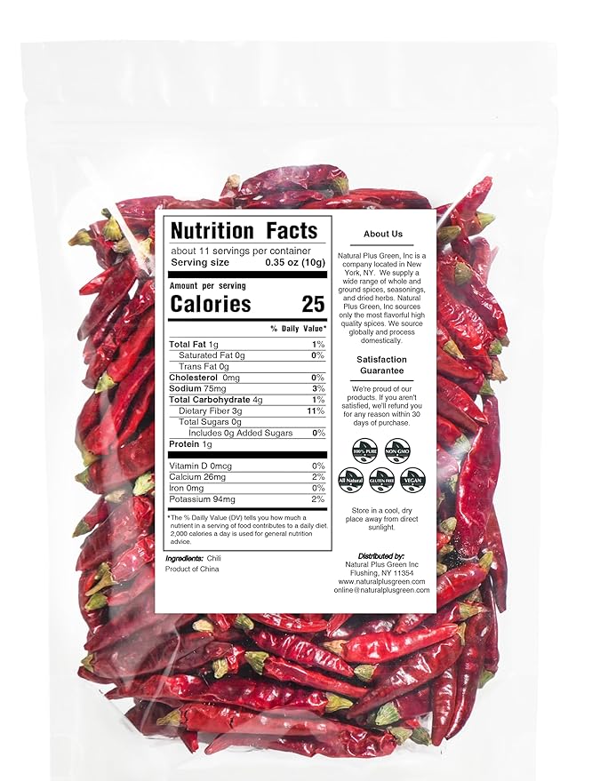 Natruen Whole Dry Szechuan Chinese Red Chili Pods 4 Oz (Medium Hot), Spicy Sichuan Dried Red Hot