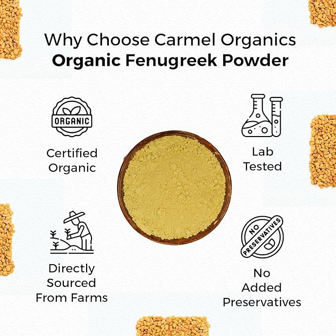 CARMEL ORGANICS Fenugreek |Methi Seeds (Powder, 8 Ounce or 0.5 Lbs)(Pack of 1) | USDA Certified