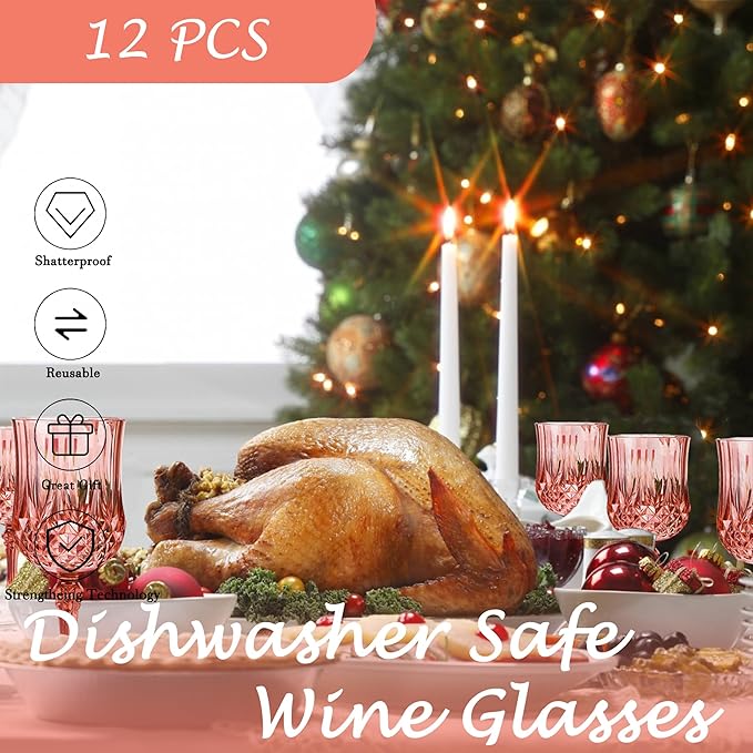 Plastic Wine Glasses，Plastic Goblets Vintage Style Cordial Drinking Glasses for Wedding Reception
