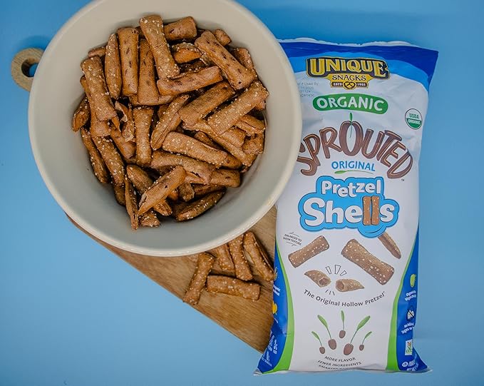 Unique Snacks Sprouted Pretzel Shells, Delicious Homestyle Baked Snack Bag, Vegan, OU Kosher, and