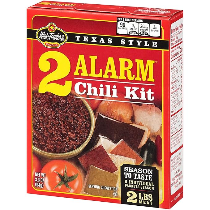 Wick Fowler's 2-Alarm Chili Kit, Texas Style Chili Seasoning Mix with Individual Packs of Spices
