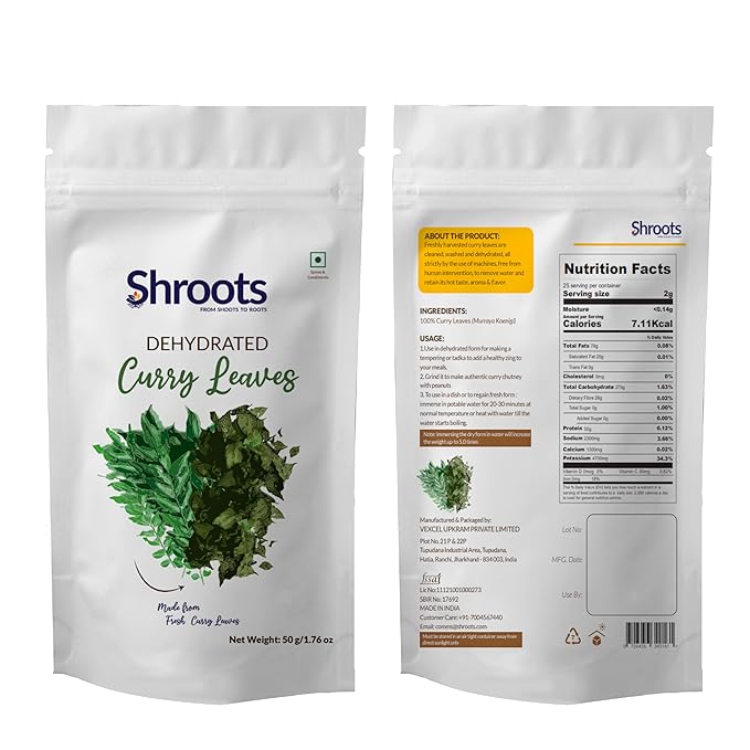 SHROOTS Dehydrated Curry Leaves Pure Vegetarian Gluten-Free No Added Salt Flavorful Kitchen