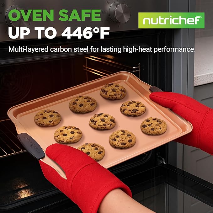 NutriChef 3 Piece Baking Pan Set - PFOA, PFOS, PTFE Free Flexible Nonstick Carbon Steel Bakeware